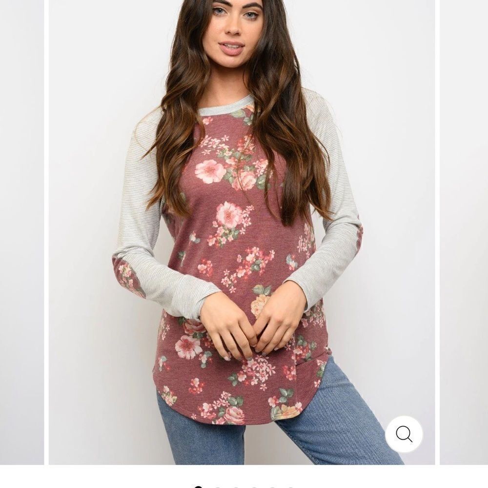 First Looks Floral Long Sleeve Top - Pink and Gray - Picture 2 of 3